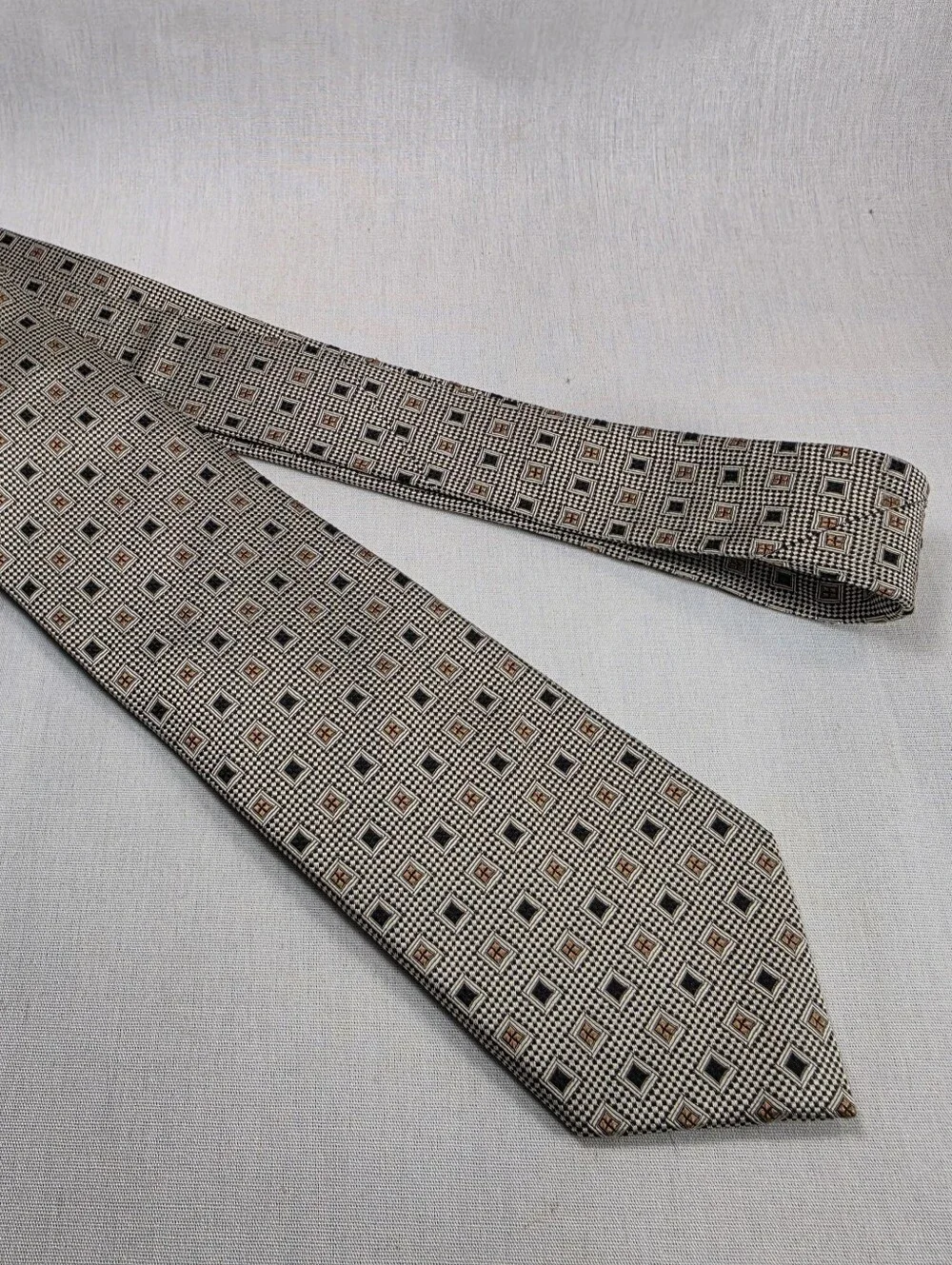 Peacock Pure Silk Geometric Square Tie Mens 60x3.75 Vintage Style